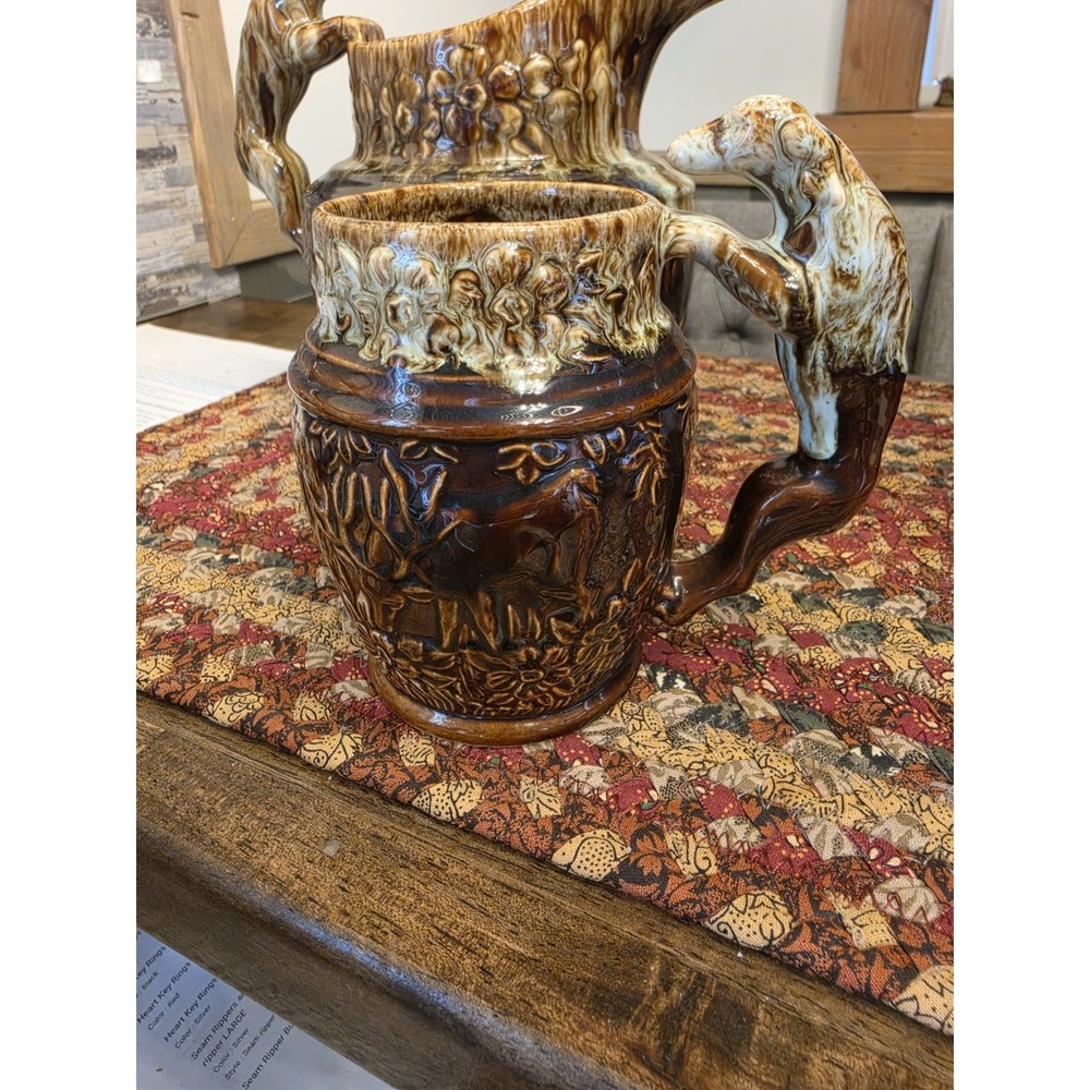 Harker Rockingham Figural Dog Handle Ceramic Mug Brown Beige USA